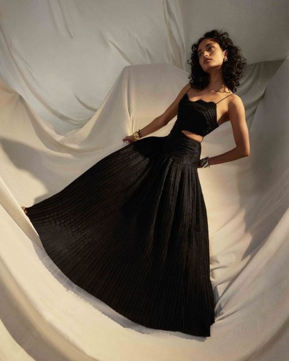 Aje Laurier Wave Maxi Dress Cutout Plisse Organza Black Gown Size 10 US NWT